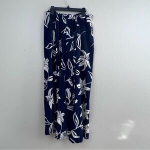 Angie Dark Blue and White Patterned Wide leg Open Front Pants